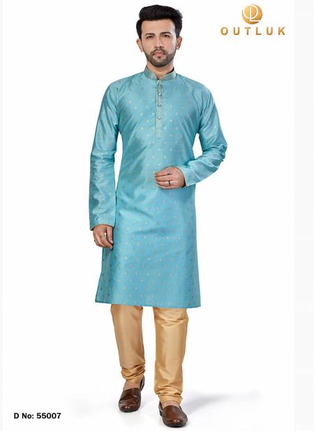 Sky Blue Colour Outluk 55 New Exclusive Wear Kurta With Pajama Mens Collection 55007